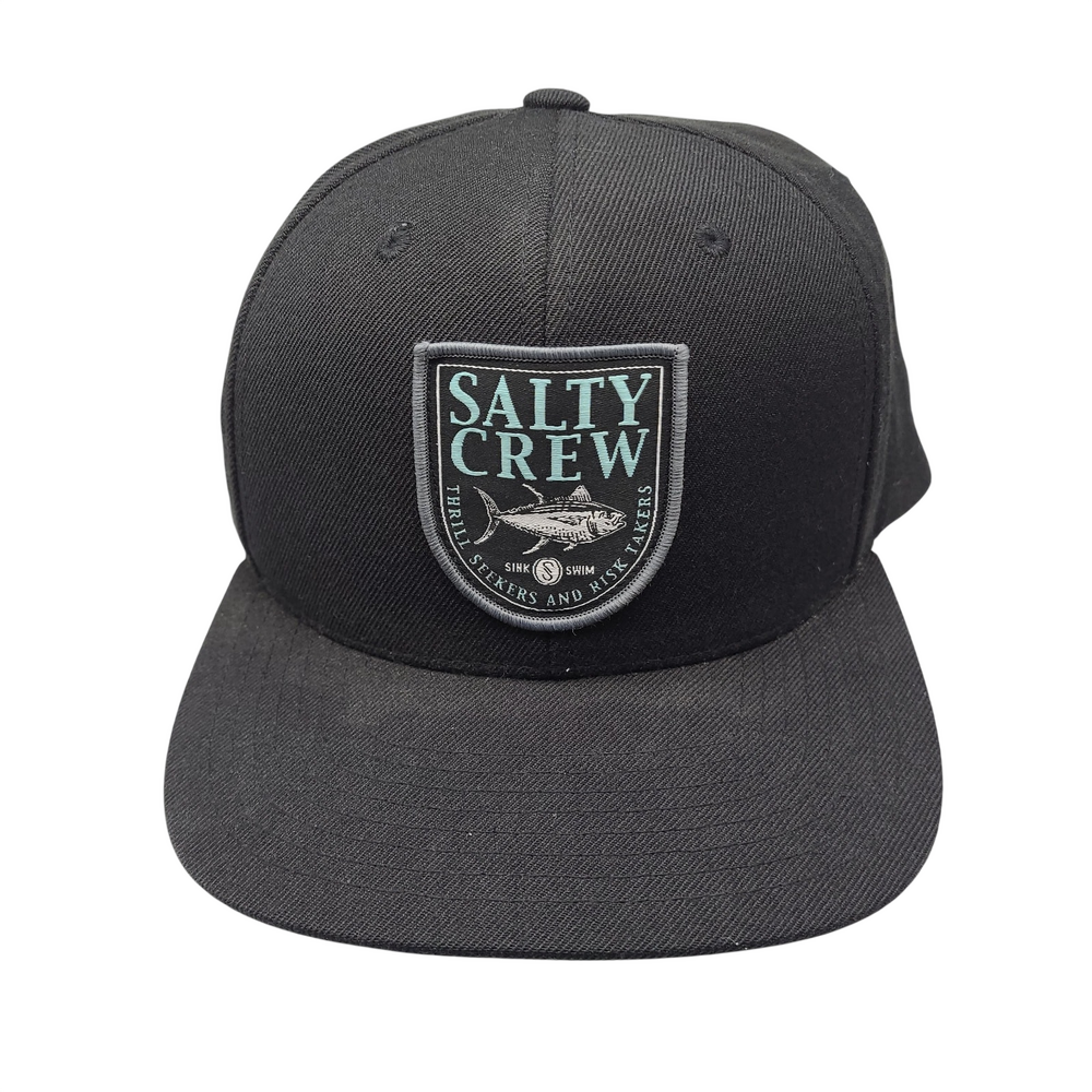 Salty Crew Pinnacle Snapback Hat Cap Black Wool Blend Tuna Patch Yupoong Surf